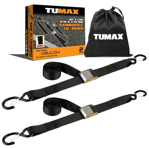 TUMAX Tie Down Strap Cambuckle Strap - 2500lbs Break Strength, 1.5 in x 8ft Cargo Straps with Safety S-Hooks, Heavy Duty C...