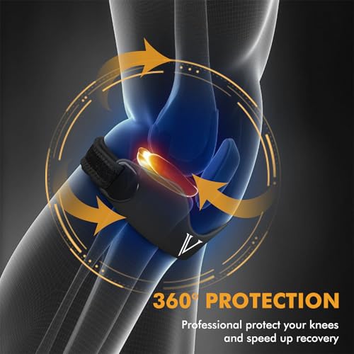 JHVW Silicone Patellar Tendon Support Strap 2-Pack, Knee Brace for Women Men, Adjustable Non-Slip Patella Band Support (Bl...