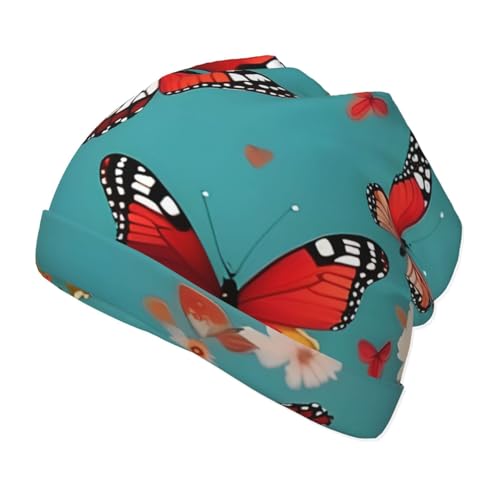 YANYU Hen Flying Butterflies Among Flowers Print Soft Beanie Winter Hat Warm Thermal Cap Headwear for Snow Play Outdoor Ac...