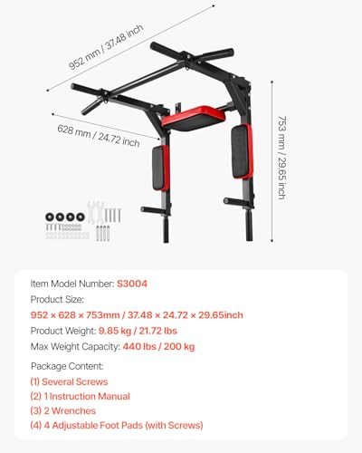 VEVOR Multifunctional Pull Up Bar, Wall Mounted Chin Up Bar Dip Station for Home Gym, Heavy Duty Steel Upper Body Workout ...