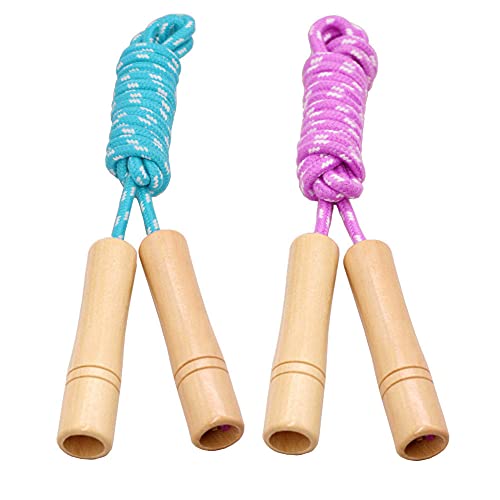 Cotton Jump Rope for Kids, Adjustable Toddler Skipping Rope with Wooden Handle, 2 Pack Student Jumping Rope for Outdoor Fu...