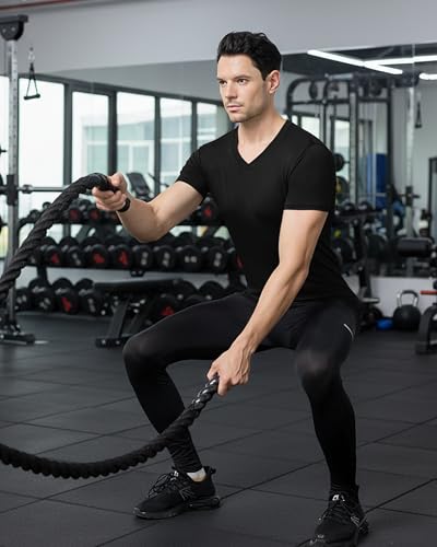 Roadbox Mens Compression Shirt Short Sleeve, V-Neck Gym Running Sports T-Shirt, Cool Dry Athletic Base Layer Undershirts
