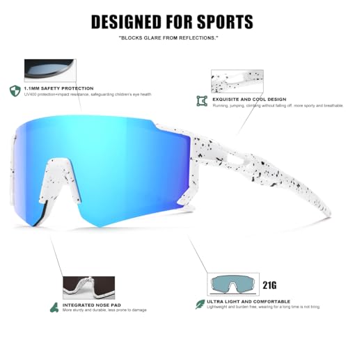 SEKKAF Kids Sunglasses Youth Baseball Sunglasses for Boys Girls Softball Sports Sun Glasses UV Protection