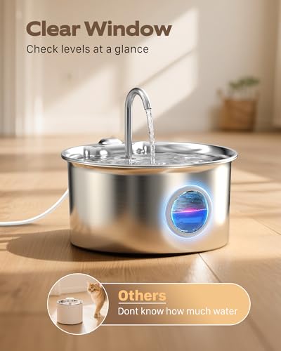 Cat Water Fountain Stainless Steel: Cat Fountain for Drinking - 88oz/2.6L Pet Water Fountain for Cats Indoor - Quiet Cats ...