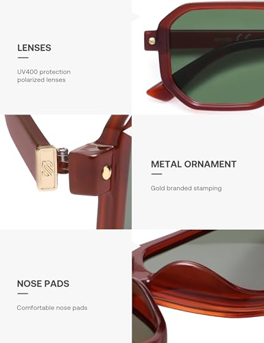 SOJOS Retro Polarized Square Aviator Sunglasses for Women Men Vintage 70s UV400 Protection Shade SJ2609
