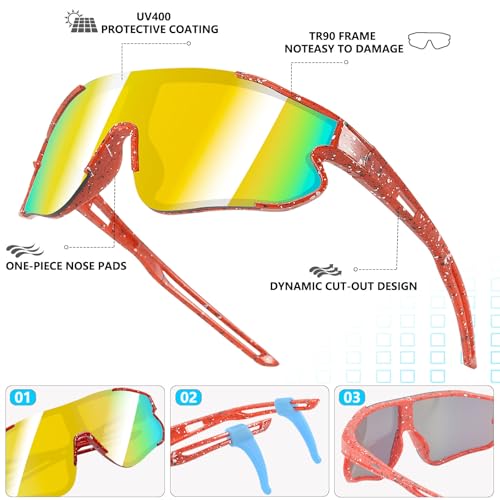 Wapreta 3PACK Kids Sunglasses Youth Baseball Sunglasses for 4-12 Boys Girls Cycling Softball Running UV400 Sports Goggles