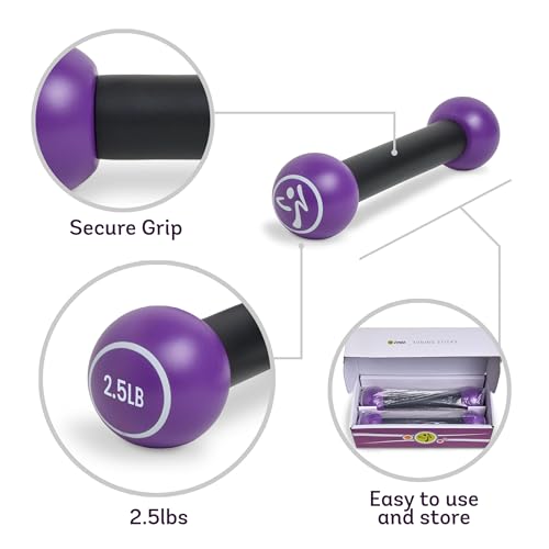 Zumba 2.5 lb Dumbbells Set of 2 - Hand Weights for Women, For Home Fitness Workout Excercise Weights Dumbbells Set, Purple