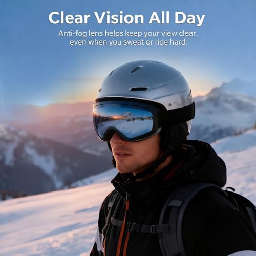 ROMRLD Ski Goggles - REVO Anti-Fog Lens, UV400 Protection, TPU Frame, for Men & Women (Silver & Gray Lens)