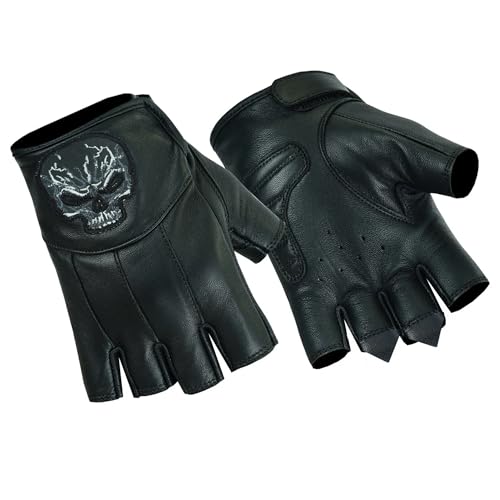Daniel Smart Men's Motorcycle Leather Gloves with Reflective Skull Short Glove & Touch Screen Fingertips