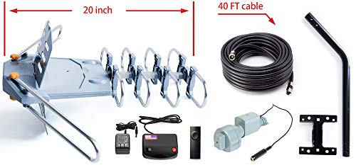 PBD Amplified Outdoor TV Antenna with 360° Motorized Rotation, UHF/VHF Long-Range Reception, Remote Control, Mounting Pole...