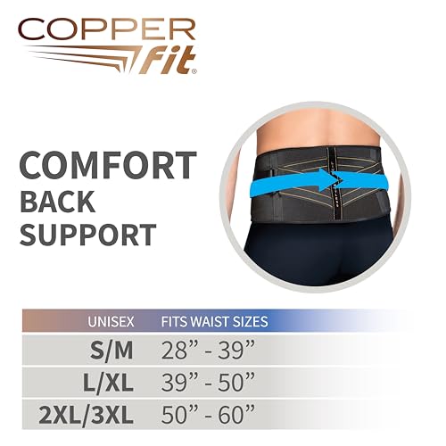 Copper Fit Pro Back Support, Black with Copper Trim, Large/X-Large, Unisex Waist Size 39”-50” (CFBACK)