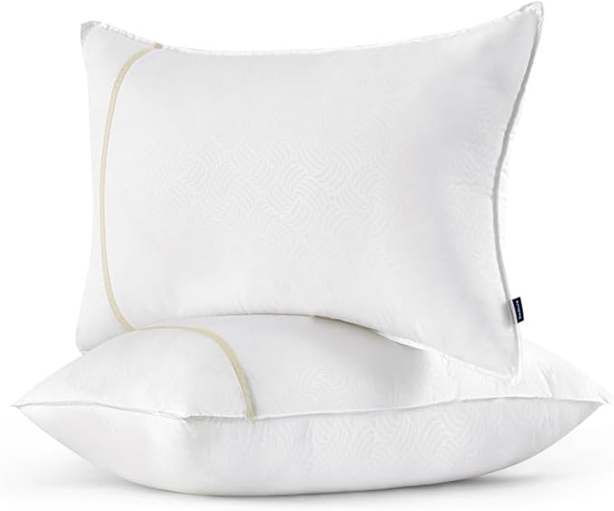Bedsure Hotel Pillows - Luxury Bed Pillows for Sleeping with Decoration Strip Breathable Cover Soft & Supportive Pillows for Side, Back or Stomach Sleepers (2, Light Khaki, Standard)