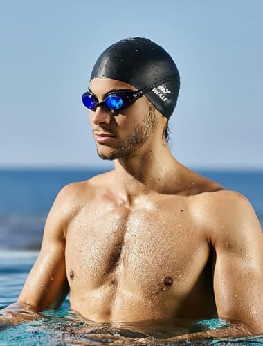 WHALE Extra Large Swim Cap for Women Men, Durable Silicone Swimming Hat with Ear Protection, Unisex Adults Bath Swimming C...