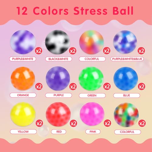 VISCOO 24 Pack Stress Balls, Squishy Ball, Squeeze Balls for Adults, Anti-Anxiety and Fidget Balls to Relax, Party Favors,...