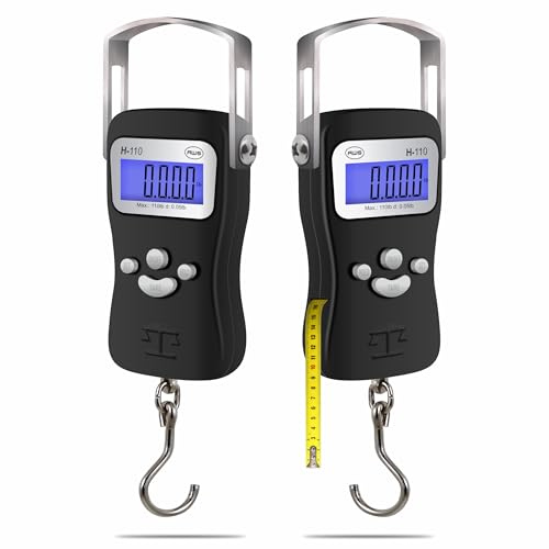 AWS Digital Luggage Scale, Fish Weighing Scale, Hanging Scale 110lb/50kg – Die-Cast Metal Construction, Built-in Tape Meas...
