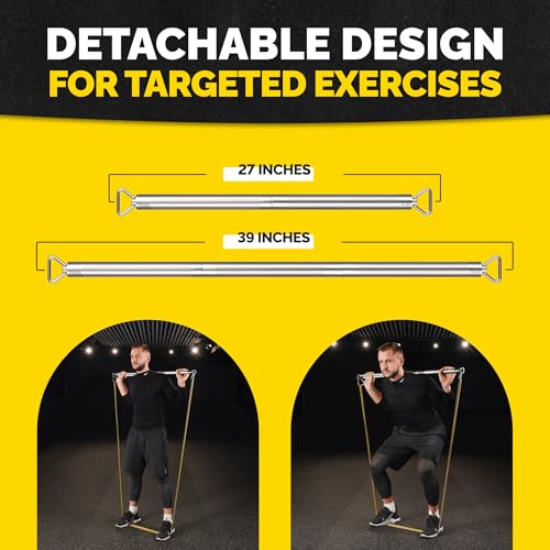 Heavy Duty Steel Resistance Bar for Bands - Adjustable from 39" to 27" - Dual Cable Machine Attachment for Working Out