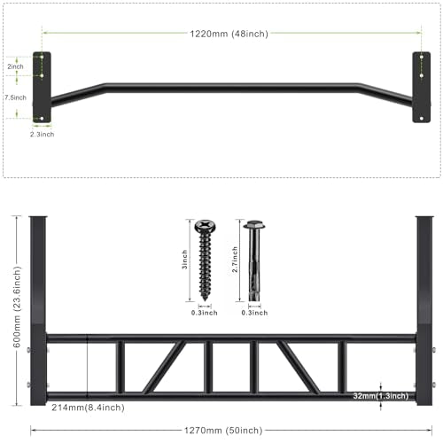 SELEWARE 48'' Heavy Duty Pull Up Bar Wall Mount Multi-function Chin up Bar with Home Gym Cable Pulley System LAT Pulldown ...