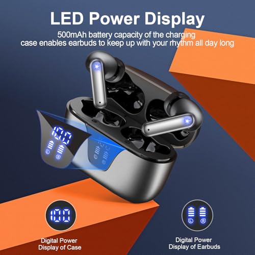 ZIUTY Wireless Earbuds, 2025 Bluetooth Headphones, 50hrs Stereo Deep Bass Ear Buds with Power Display Charging Case, buit ...