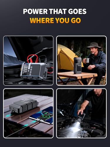 6000A Jump Starter with 160PSI Air Compressor, 12V Portable Car Jumper Starter (All Gas/12L Diesel), Jump Box with Jump Cl...