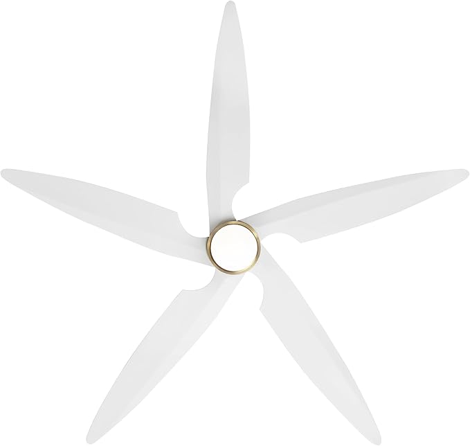 54 Inch Modern Ceiling Fan with Lights and Remote, 5 Wood Blades, 6-Speed Noiseless Reversible DC Motor with Replaceable Downrods for Bedroom Living Room Dining Room, White and Gold.