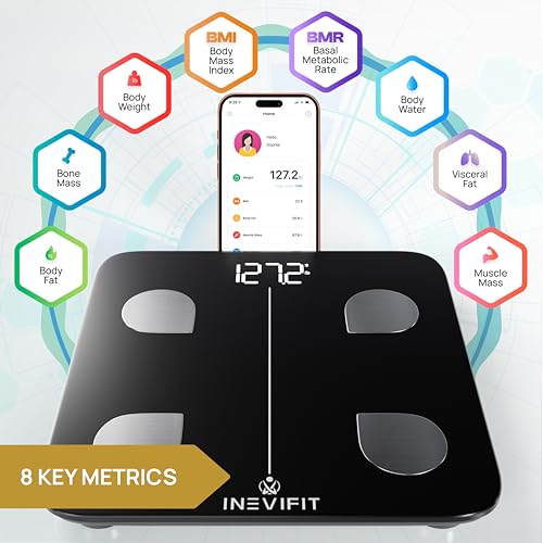 INEVIFIT Smart Body Fat Scale, Highly Accurate Bluetooth Digital Bathroom Body Composition Analyzer, Measures Weight, Body...