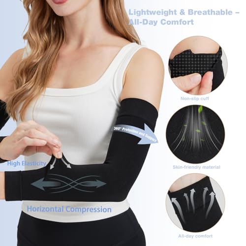 NOMIYEI Lymphedema Arm Compression Sleeves for Women 20-30 mmHg Full Arm Support for Swelling Relief & All-Day Wear