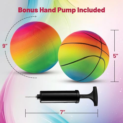 Bedwina Mini Rainbow Sports Balls - 5 Inch (Pack of 4) Inflatable Vinyl Balls for Kids and Toddlers with Hand Air Pump, Ba...