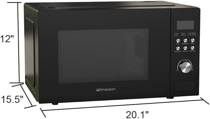 Emerson MW1101B Countertop Microwave Oven with Button Control, LED Display 1000W, 10 Power Levels, 6 Auto Menus, Glass Turntable and Child Safe Lock, 1.1 Cu. Ft., Black
