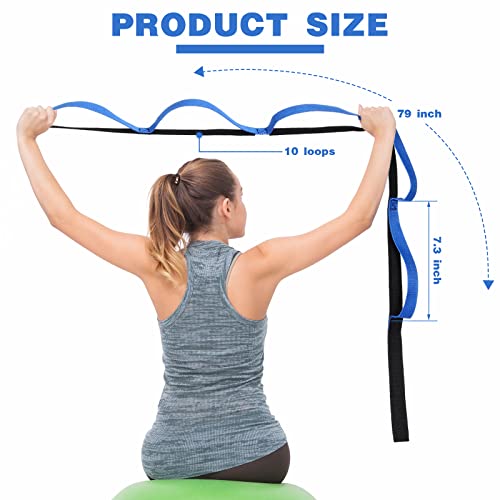 Leyndo 2 Pcs Stretching Strap with 10 Loops -yoga Strap for Physical Therapy, Non-elastic Exercise Straps for Home Workou...