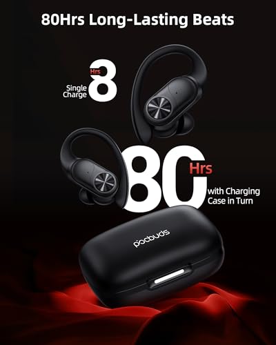 PocBuds Bluetooth Headphones Wireless Earbuds 80hrs Playtime Wireless Charging Case Digital Display Sports Ear Buds with E...