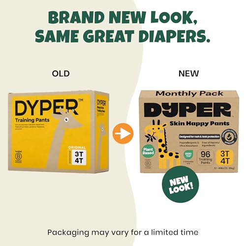 DYPER Toddler Training Pants 3T-4T for Boys & Girls Hypoallergenic, Unscented, Plant-Based & Perfect for Sensitive Skin, L...