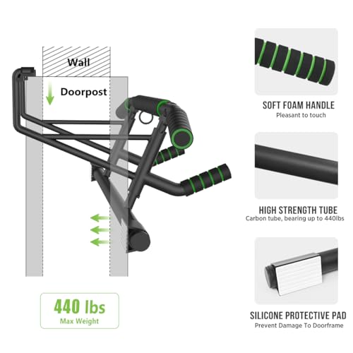 KAKICLAY New Upgrade Pull Up Bar for Doorway - Foldable Design & Space-Saving, Upto 440 Lbs Capacity, No Screwing or Slipp...