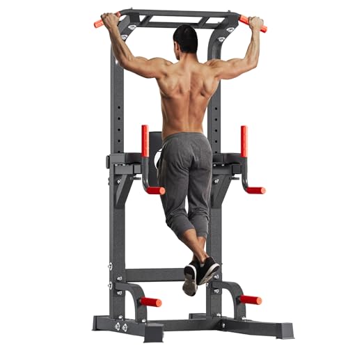 soges Pull Up Bar Dip Station, Power Tower with A Backrest, Adjustable Height Pull Up Bar Stand, Multi-Function Home Gym S...