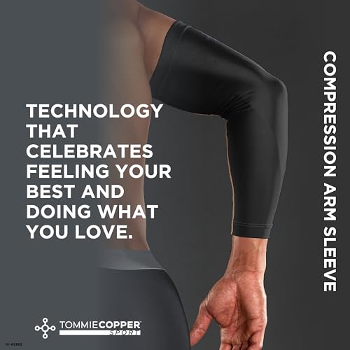 Tommie Copper Arm Compression Sleeve 15-20 mmHg, 100% Copper & Zinc Infused