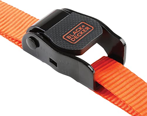 Black+Decker BDX1004 Black/Orange 1" x 10' Cam-Buckle Tie Down Straps - 300 lb Safe Working Load / 900 lb Break Strength, ...