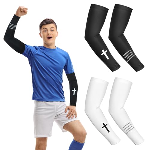Bunnycool 2 Pairs Cross Arm Sleeve Christian Compression Arm Sleeve Youth Football Baseball Volleyball