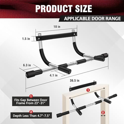 Pull Up Bar for Doorway, Upgrade Chin up Bar for Doorway Without Screws, Portable Strength Training Door Frame Pull-up Bar...
