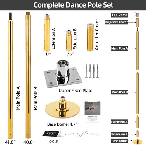 PRIOR FITNESS Permanent Fixed Dance Pole Kit, Professional 45mm Spinning & Static Dancing Pole Heavy-Duty Steel Pole Dance...