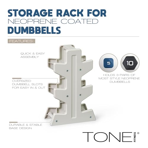 Tone Fitness Neoprene Dumbbell Set with Storage Rack – Non-Slip, Anti-Roll Hand Weights for Home Gym Workouts | 20 lb, 32 ...