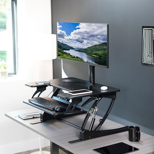 VIVO 32 inch Height Adjustable Stand Up Desk Converter, V Series, Quick Sit to Stand Tabletop Dual Monitor Riser Workstati...