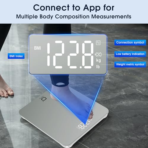 O'CARE Smart Scale for Body Weight and BMI Weighing,High Accuracy Digital Bathroom Scale with LED Large Display,Smart APP ...