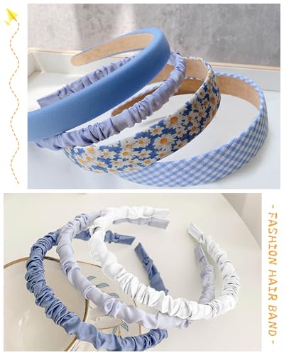 JELIEE 7 Pack Different Designs Non-Slip Headbands for Women - Fashion, Flower, Cute Pearl, Twisted, Solid Blue and White ...