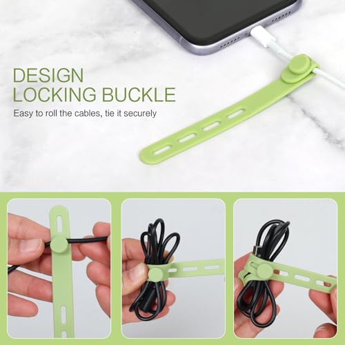 Donruby 24Pcs Silicone Cable Ties - Reusable & Washable with Locking Buckles, Adjustable Fastening Cable Management Strap...