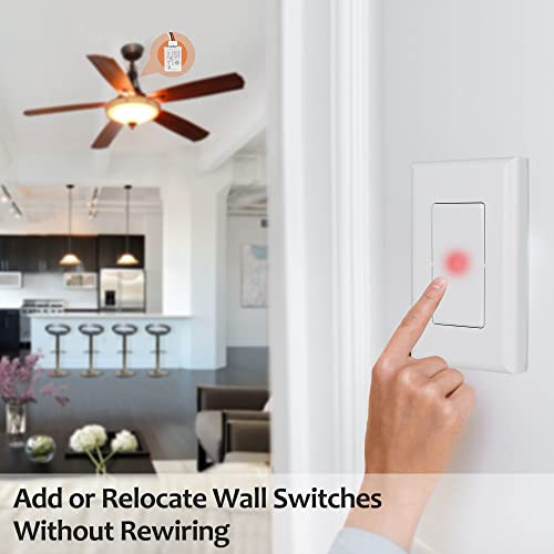 SURAIELEC Wireless Light Switch and Receiver Kit, 15A High Power, No Wiring, No Interference, 100ft RF Range, Expandable R...