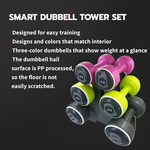 Body Sculpture hand weights set Free‑Weight Dumbbell Set with Rack Set includes 3, 6 and 12 lb weights ideal for men and w...