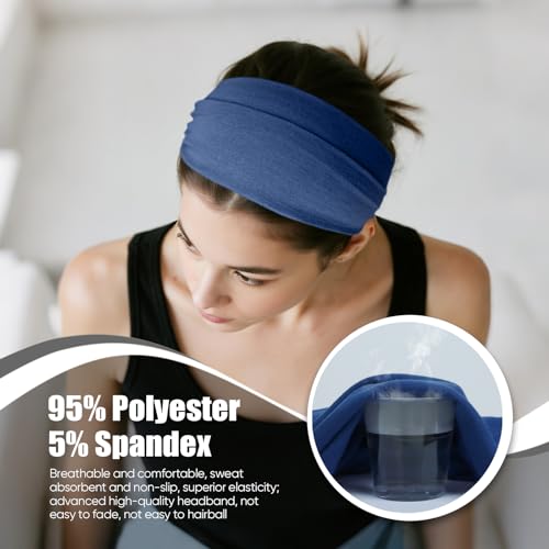 HSEM Headbands for Women, Non Silp Wide Hair Bands, Elastic Thick Head Bands, Stretchy Soft Sports Sweat Bands for Spa Wor...