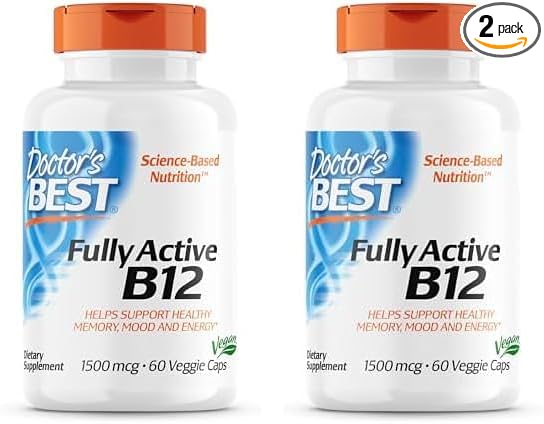 Doctor's BEST Fully Active B12 1500 mcg, Non-GMO, Vegan, Gluten Free, Supports Healthy Memory, Mood and Circulation, 60 Count (Pack of 2)