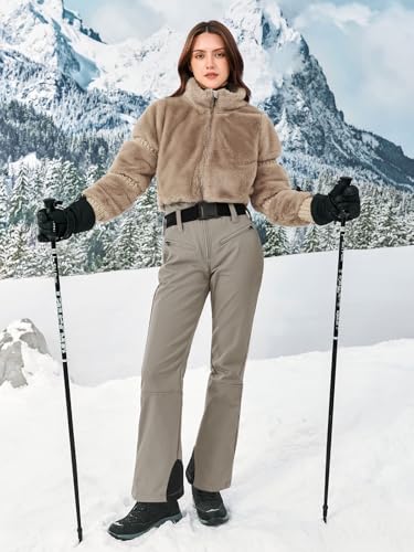 Yousify Womens Snow Suits One Piece Ski Suit Faux Fur Collar Jumpsuit Windproof Winter Warm Ski Outfits for Snowboarding