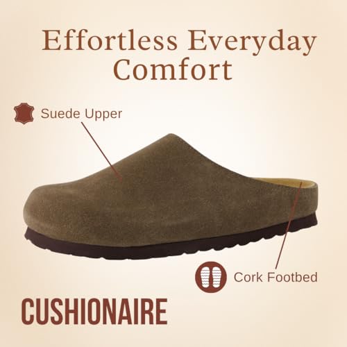 CUSHIONAIRE Lute Genuine Suede Leather Clogs for Women Indoor and Outdoor – Comfortable Slip On Womens Clogs with Cushione...