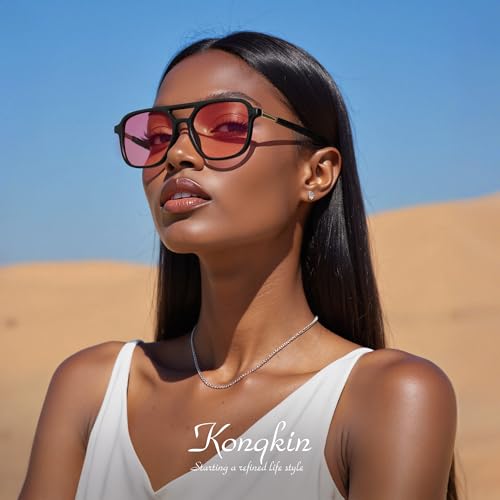 konqkin Retro Aviator Sunglasses for Women Men:Polarized Trendy Vintage 70s Rectangle Womens Shades Sun Glasses UV Protection